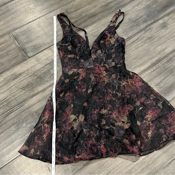 Lulus Imagine Romance Black Floral Print Organza Skater Dress - Size XS - Picture 10 of 16